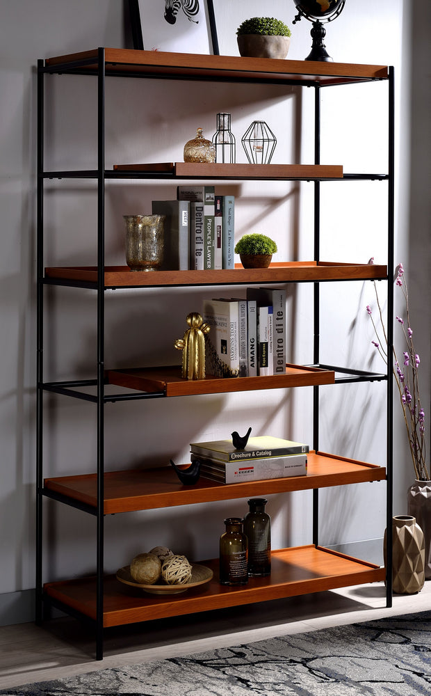 Oaken Honey Oak Wood/Black Metal Bookshelf