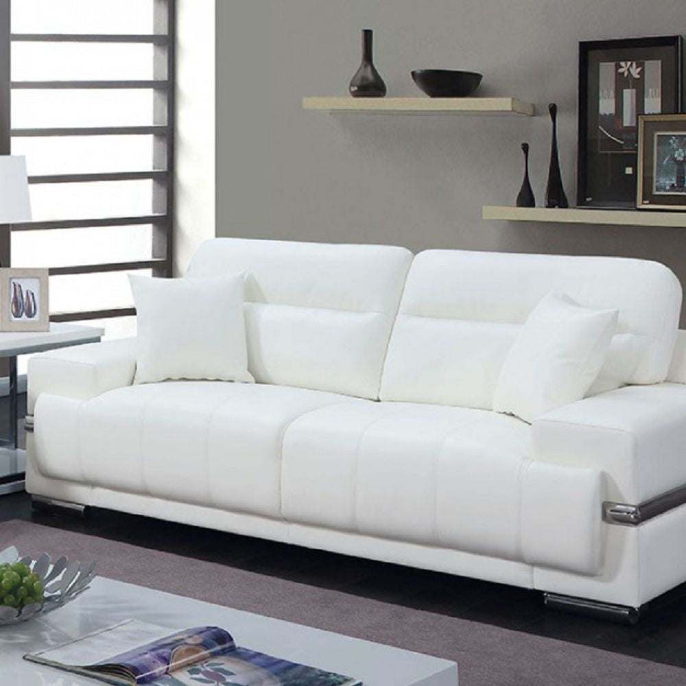 Zibak White Leatherette 2-Seat Sofa (Oversized)