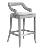 Tiffany Grey Velvet Bar Stool with Silver Footrest