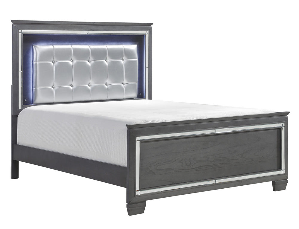 Allura Gray Wood Full Bed with LED Lighting