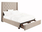 Fairborn Beige Fabric Tufted Full Bed with Storage