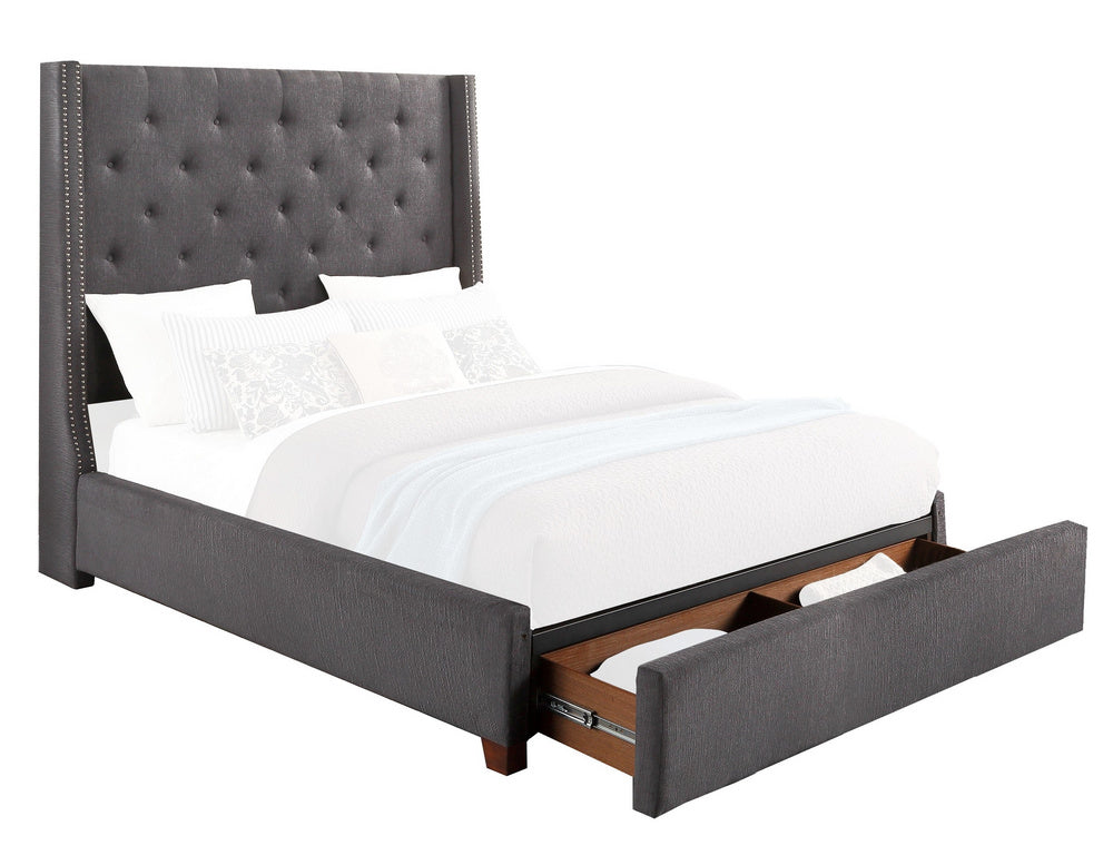 Fairborn Dark Gray Fabric Tufted Full Bed with Storage