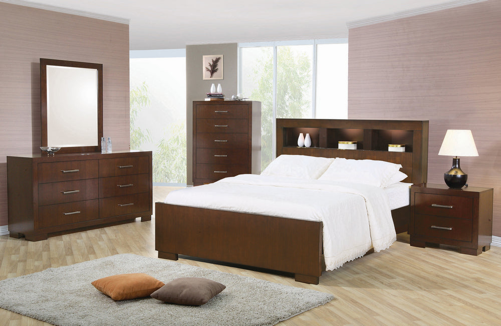 Jessica 5-Pc Cappuccino Wood King Bookcase Bedroom Set