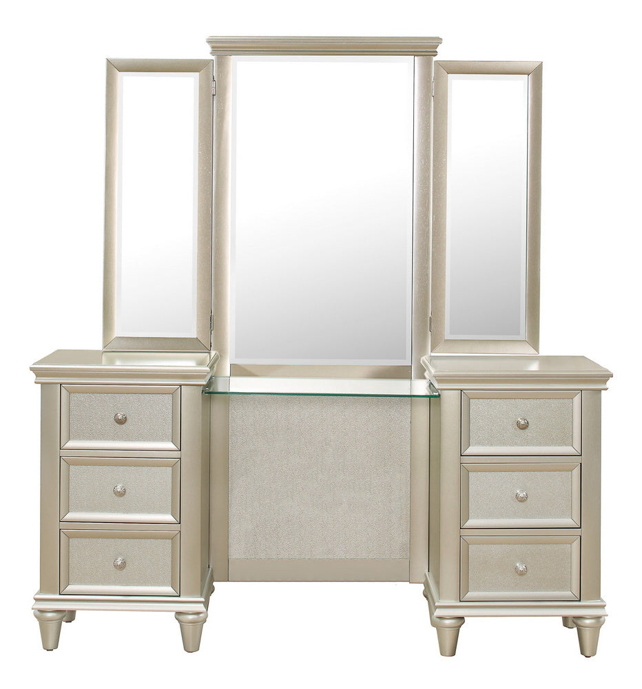 Celandine Silver Finish Wood Vanity Table with Mirror