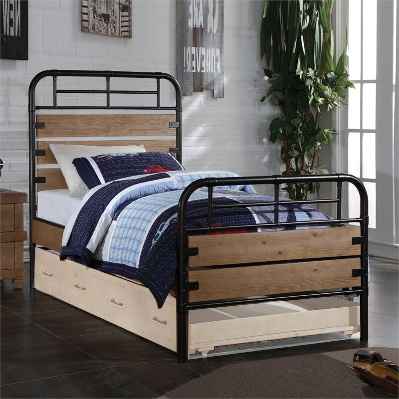 Adams Antique Oak Pine Wood Twin Bed