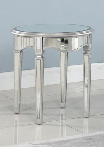 Aurora Silver Mirror Round End Table