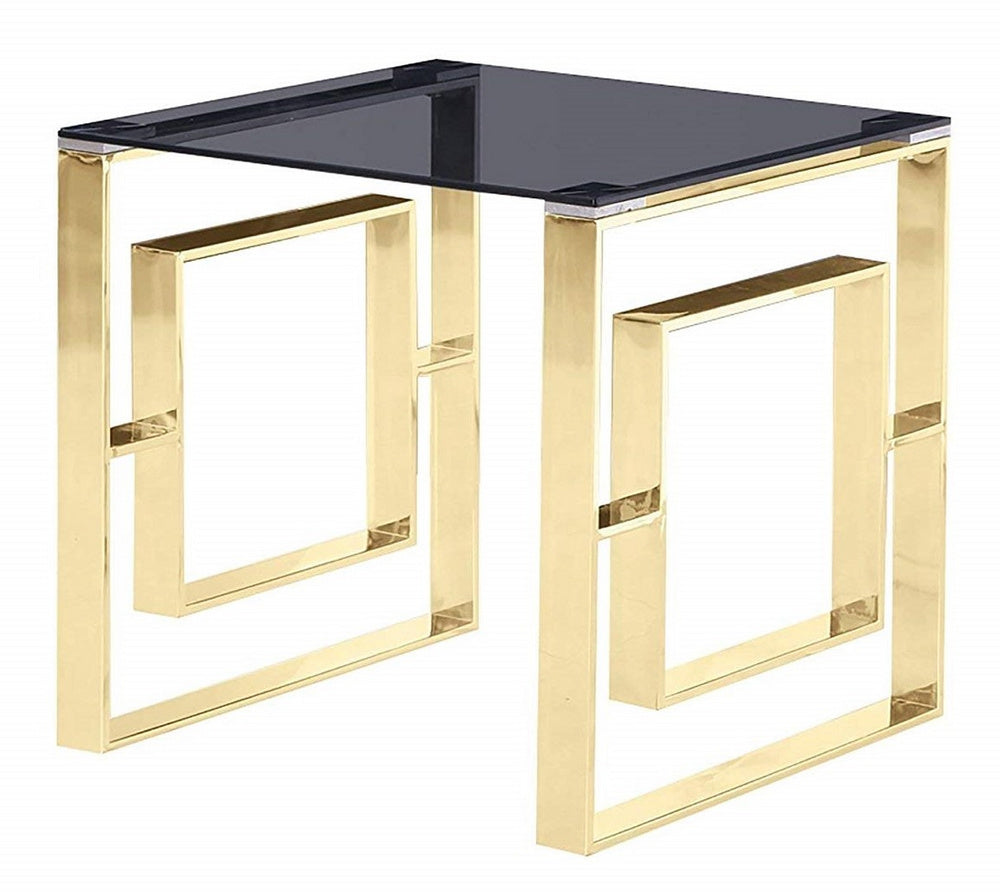 Laurette Smoked Glass/Gold Metal End Table