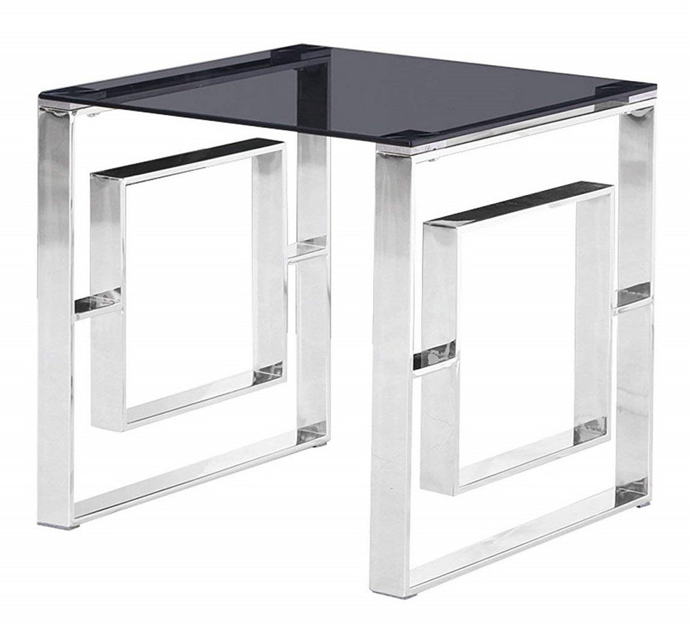 Laurette Smoked Glass/Silver Metal End Table