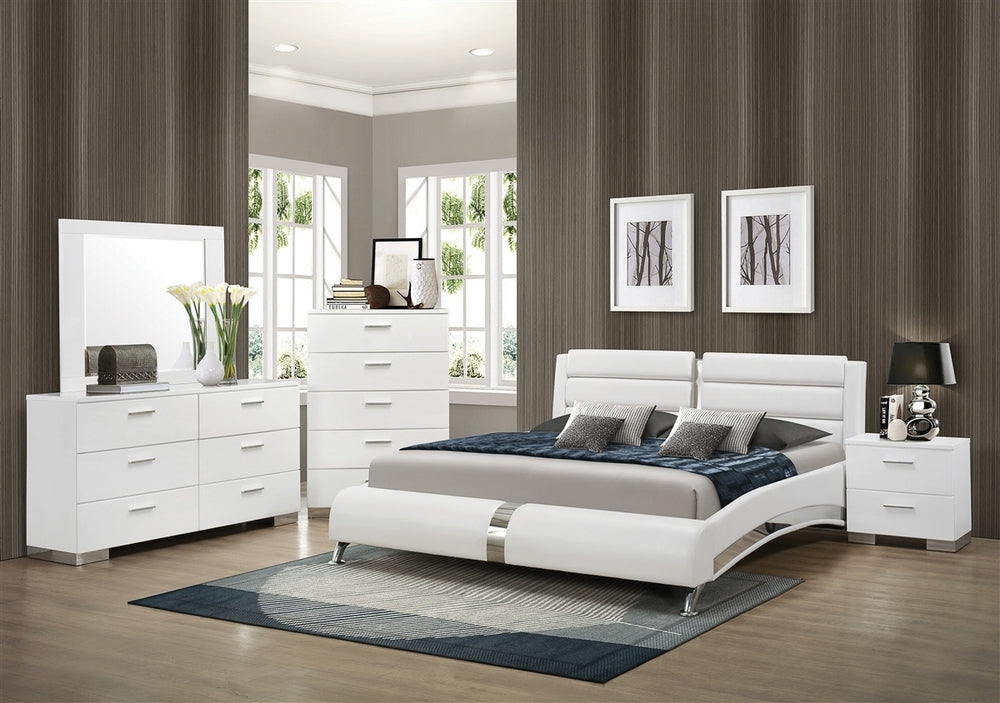 Jeremaine 5-Pc White Wood/Leatherette Cal King Bedroom Set