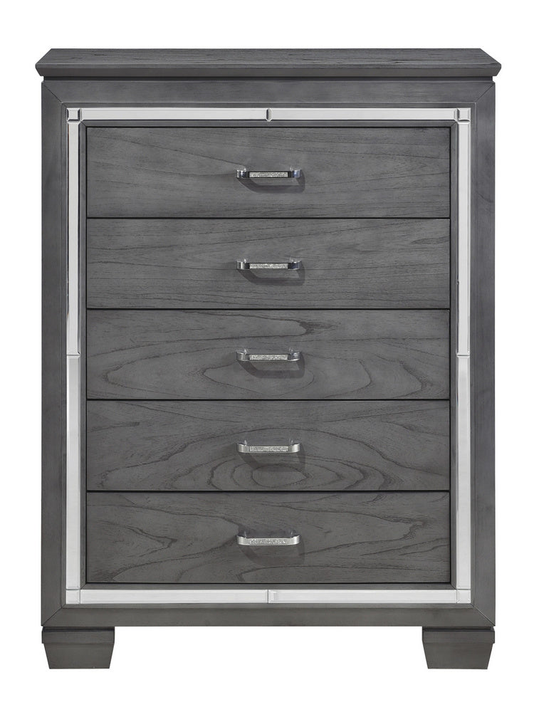 Allura Gray Wood 5-Drawer Chest w/Alligator Embossing