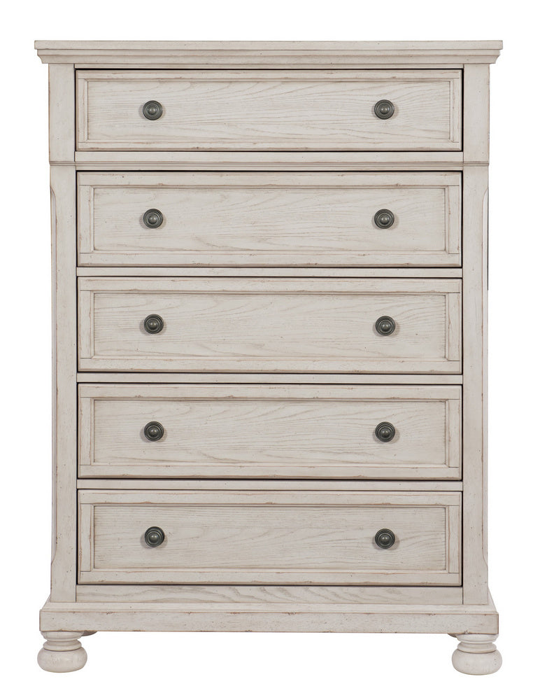 Bethel Antique White Wood 5-Drawers Chest