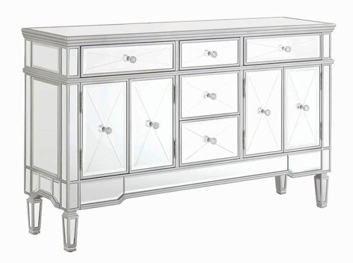 Gracen Silver Finish Accent Cabinet with Mirrored Front
