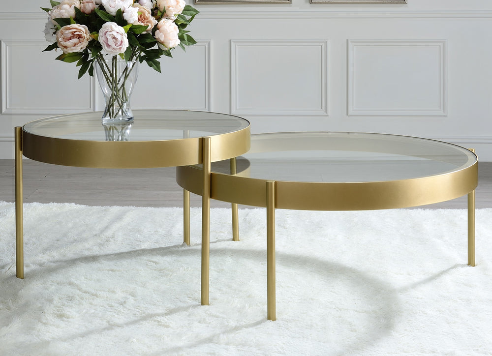 Andover 2-Pc Clear Glass/Gold Metal Nesting Tables