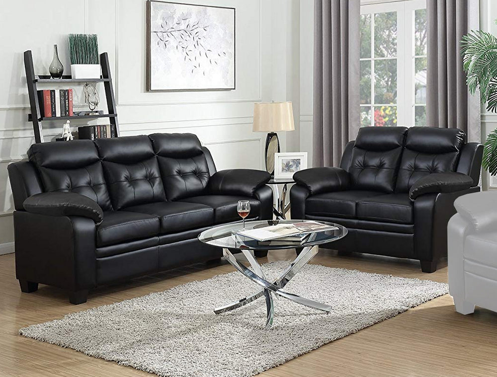 Finley 2-Pc Black Leatherette Sofa Set