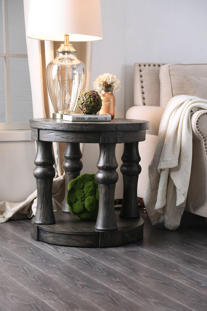 Mika Antique Gray Wood End Table