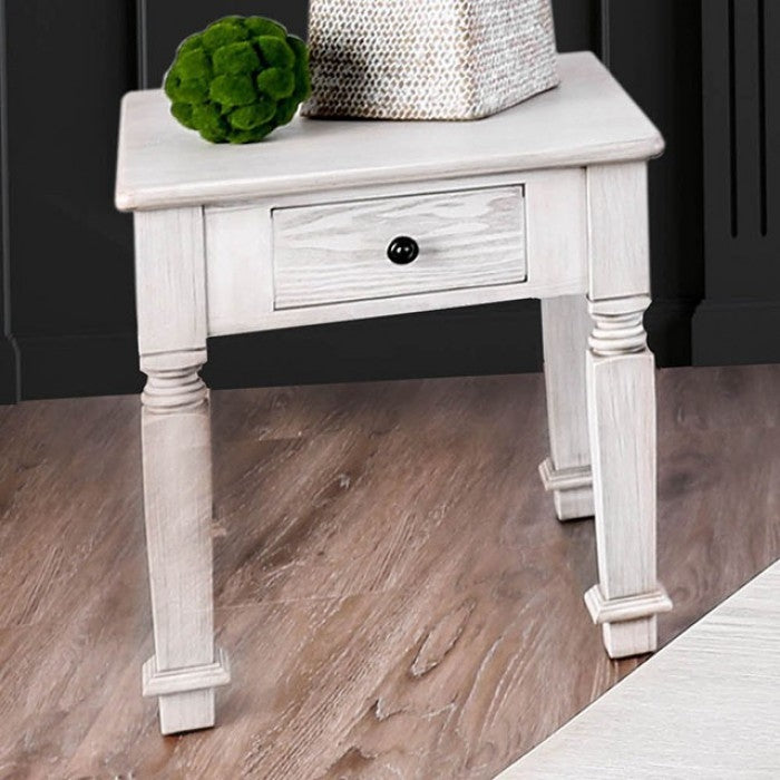 Joliet Antique White Wood End Table