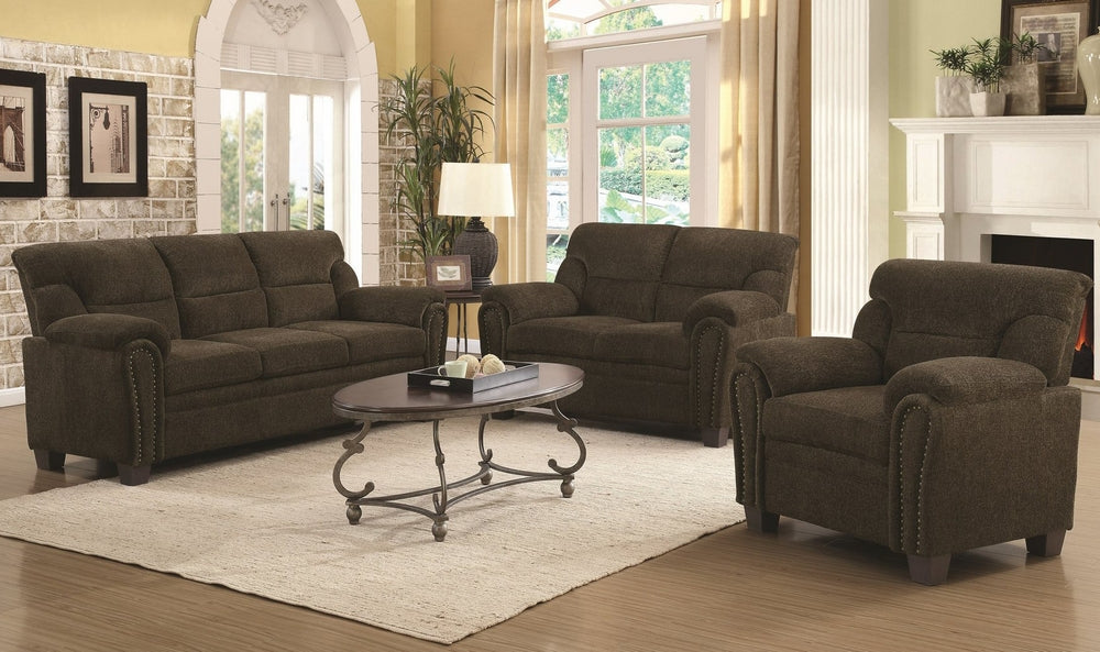 Clemintine 3-Pc Brown Chenille Sofa Set