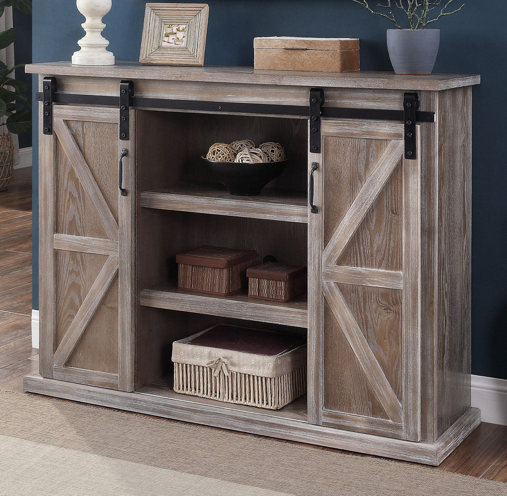 Orabella Rustic Natural Wood TV Stand with Sliding Barn Doors