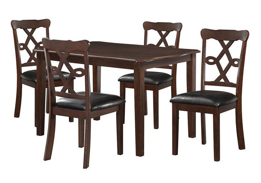 Ingeborg 5-Pc Espresso Wood/Black PU Leather Dining Set