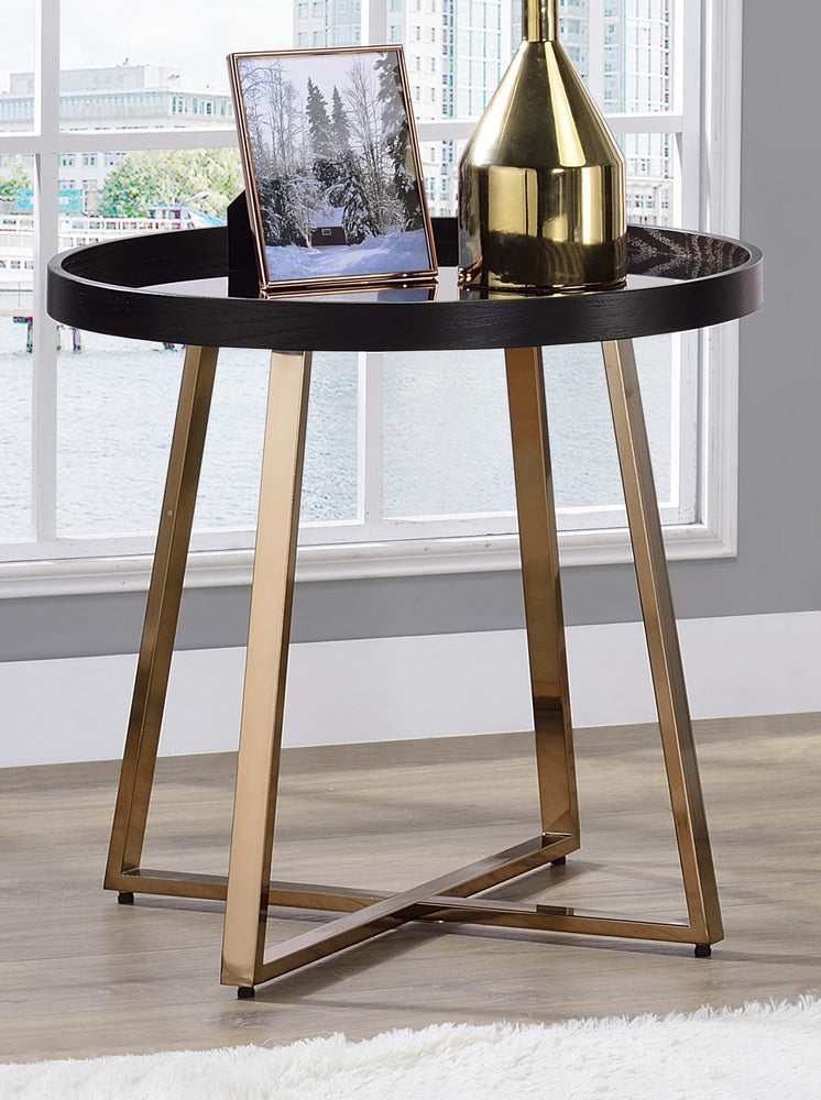 Hepton Walnut Wood/Champagne Metal End Table