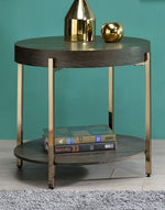 Weyton Dark Oak Wood Round End Table with Shelf