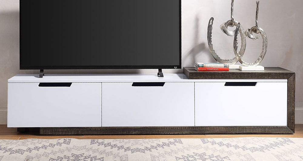 Orion White High Gloss/Rustic Oak Wood 3-Drawer TV Stand