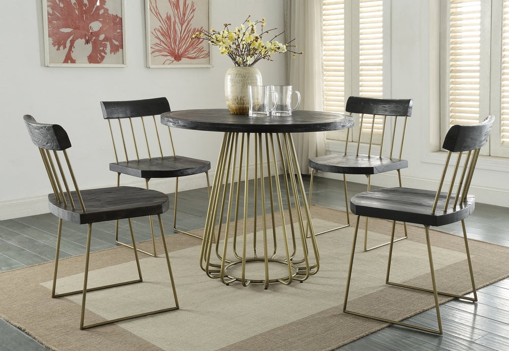 Madrid 5-Pc Matte Black/Brushed Brass Dining Table Set