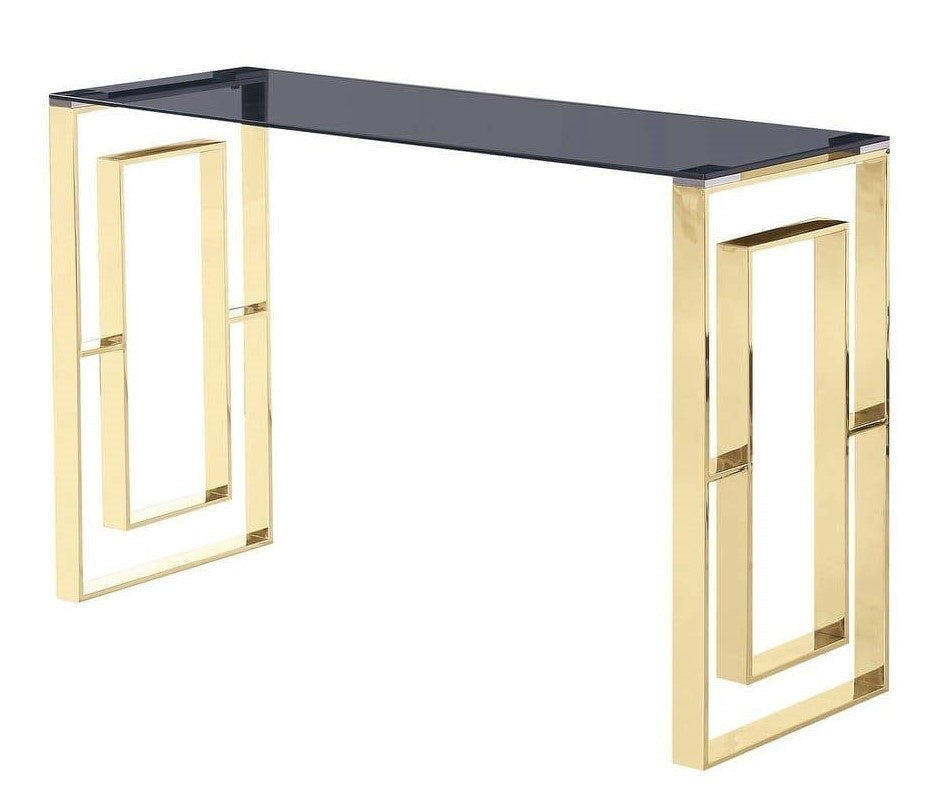 Laurette Smoked Glass/Gold Metal Sofa Table