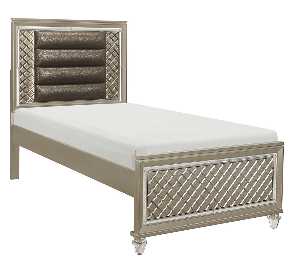 Loudon Champagne Metallic Wood Twin Bed with LED