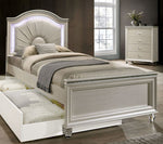 Allie Pearl White Leatherette/Wood Twin Bed