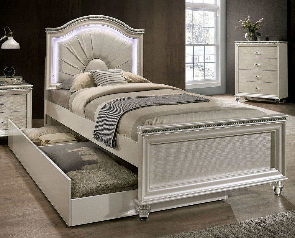 Allie Pearl White Wood Twin Bed with Trundle