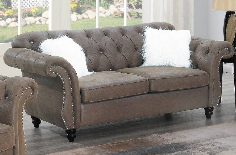 Raquel Dark Coffee Breathable Leatherette Tufted Loveseat