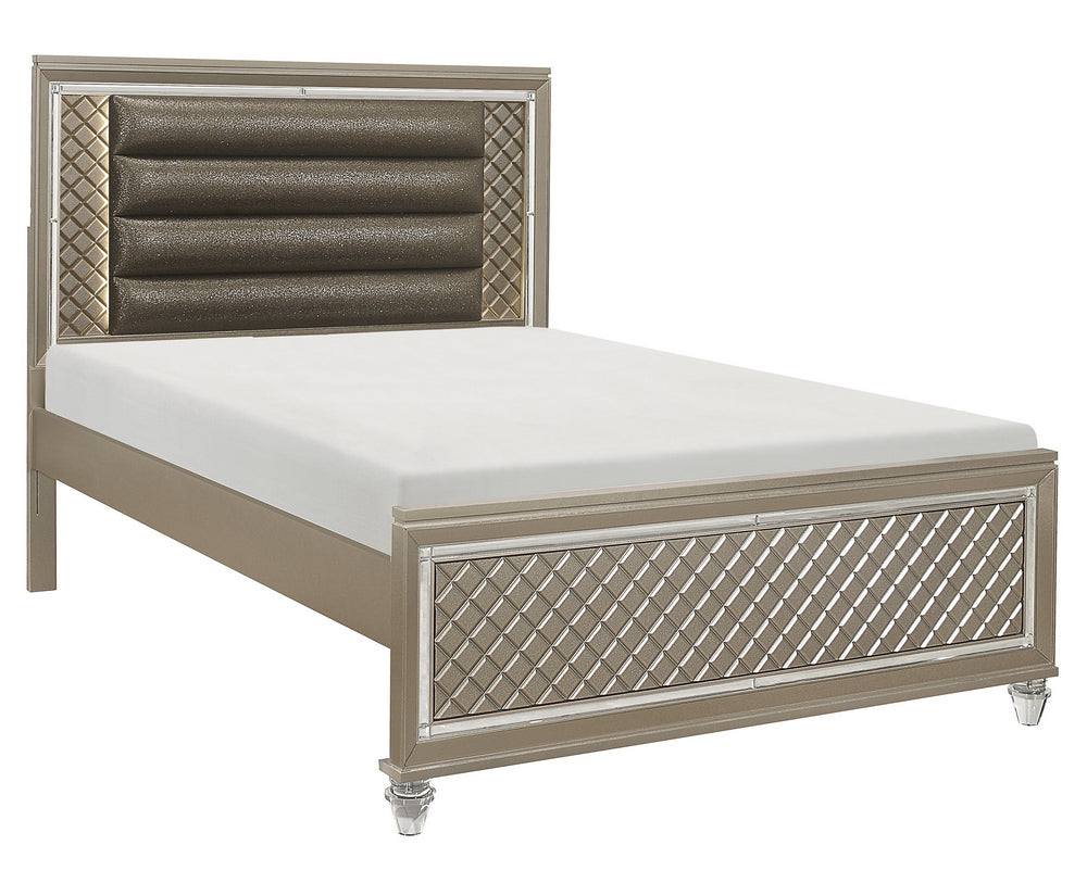 Loudon Champagne Metallic Wood Full Bed with LED