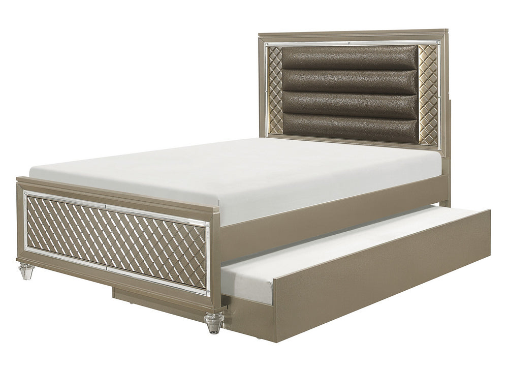 Loudon Champagne Metallic Wood Full Bed with Trundle