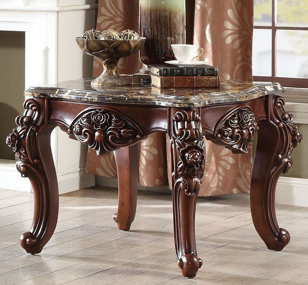 Forsythia Marble Top/Walnut Finish Wood End Table