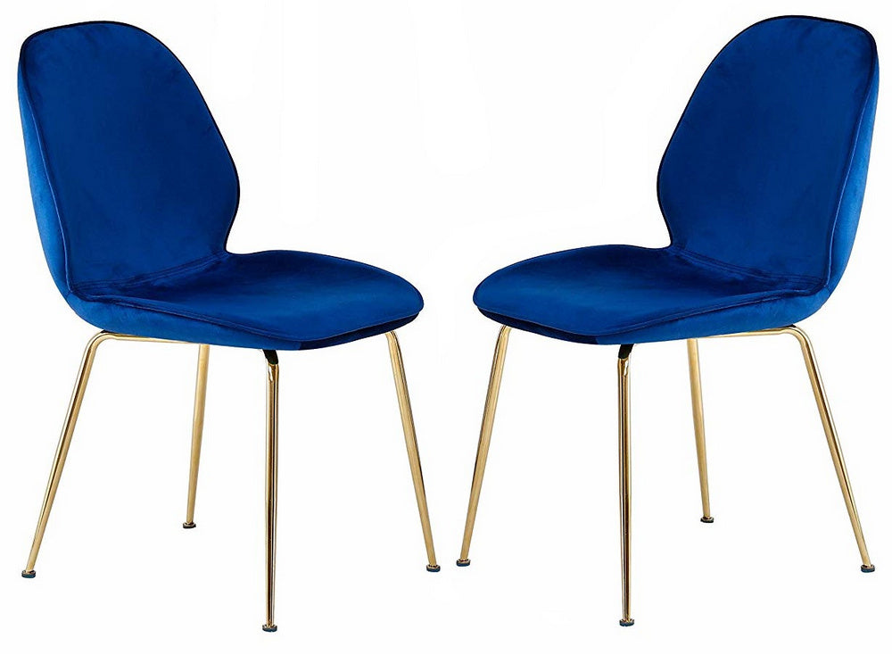 Tara 2 Blue Velvet/Gold Metal Side Chairs