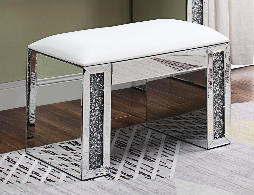 Noralie White PU Leather/Mirrored Vanity Stool