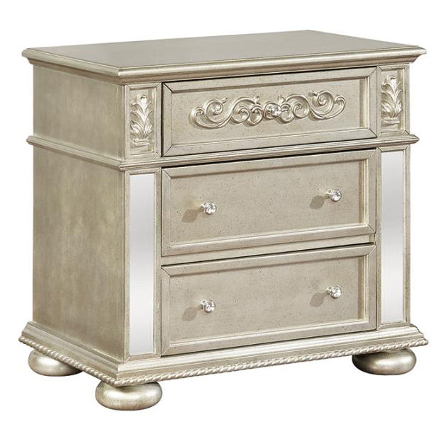 Heidi Metallic Platinum Wood 3-Drawer Nightstand