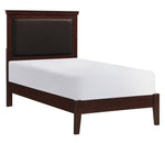 Seabright Cherry Wood/Brown Faux Leather Twin Bed