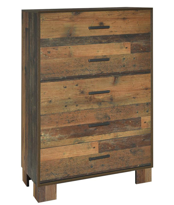 Sidney Rustic Pine Wood 5-Drawer Chest