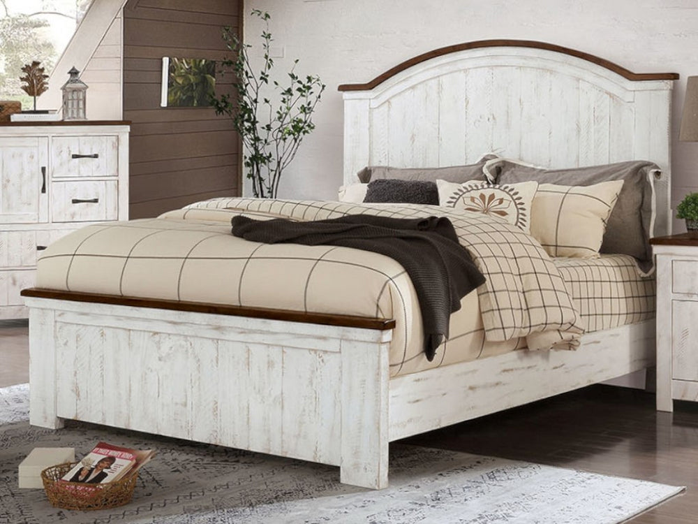 Alyson Distressed White Wood Cal King Bed