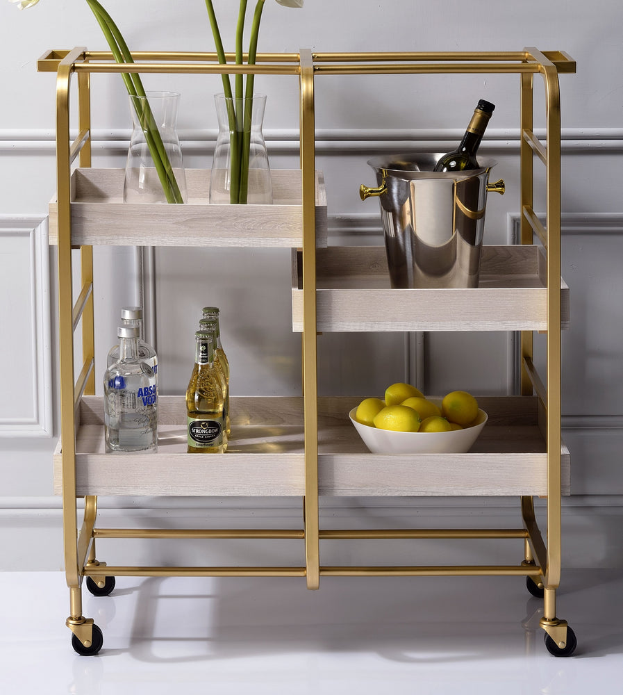 Vorrik Gold Finish Metal/White-Washed Wood Serving Cart