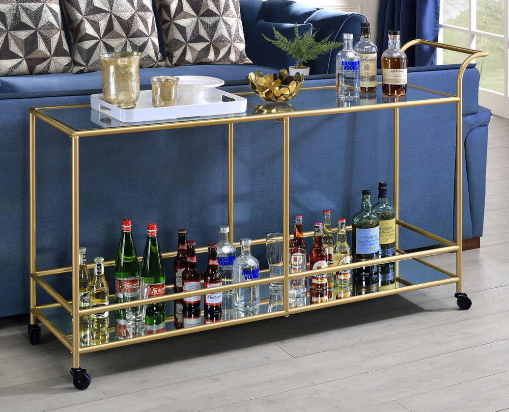 Kenda Clear Glass/Gold Metal Serving Cart with Mirrored Shelf