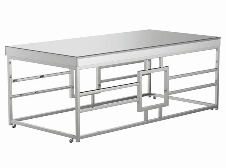 Hadleigh Chrome Metal Coffee Table with Mirrored Top