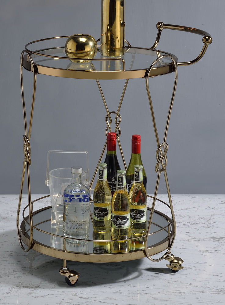 Zekera Champagne Finish Metal/Glass Serving Cart