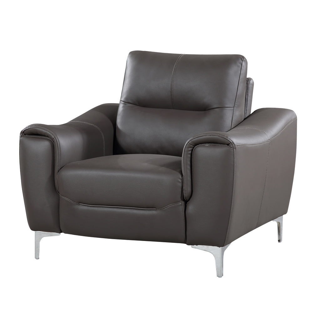 Rachel Gray Leather Chair with Curved-Padded Arms