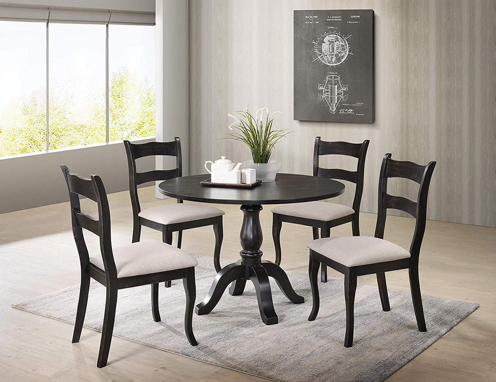 Alice Antique Black Wood Round Dining Table
