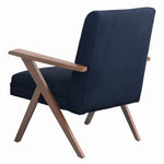 Amiyah Dark Blue Velvet/Walnut Wood Accent Chair