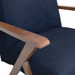 Amiyah Dark Blue Velvet/Walnut Wood Accent Chair