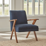 Amiyah Dark Blue Velvet/Walnut Wood Accent Chair